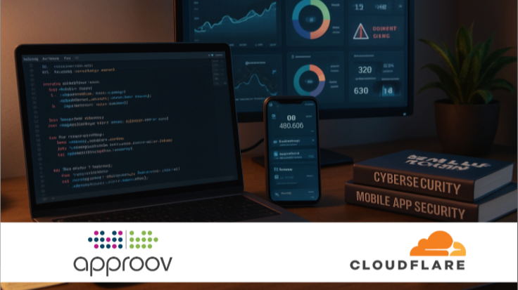 Mobile App Security concept with Approov's and Clouldflare's logo